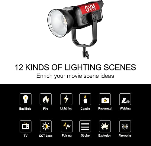 Miniatura 7 de GVM Pro 400B - Luz de video LED de 400 W, montaje Bowens, CRI97+, temperatura de color 2700-6800K,