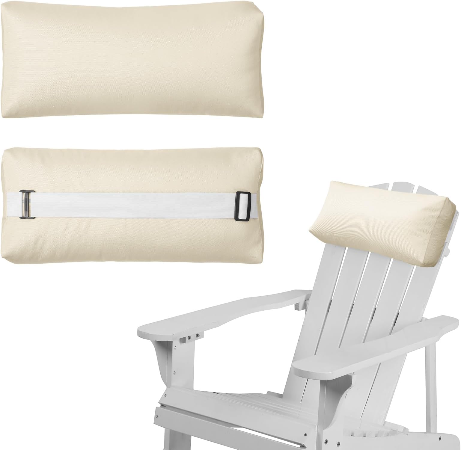 Rasugarlary Chaise Lounge Head Pillow, 2 Pack Outdoor Lounge Chair Pillows with Adjustable Strap Longue Head Pillow Headrest Pillows for Patio Backyard Beach Pool Garden Recliner(Beige)