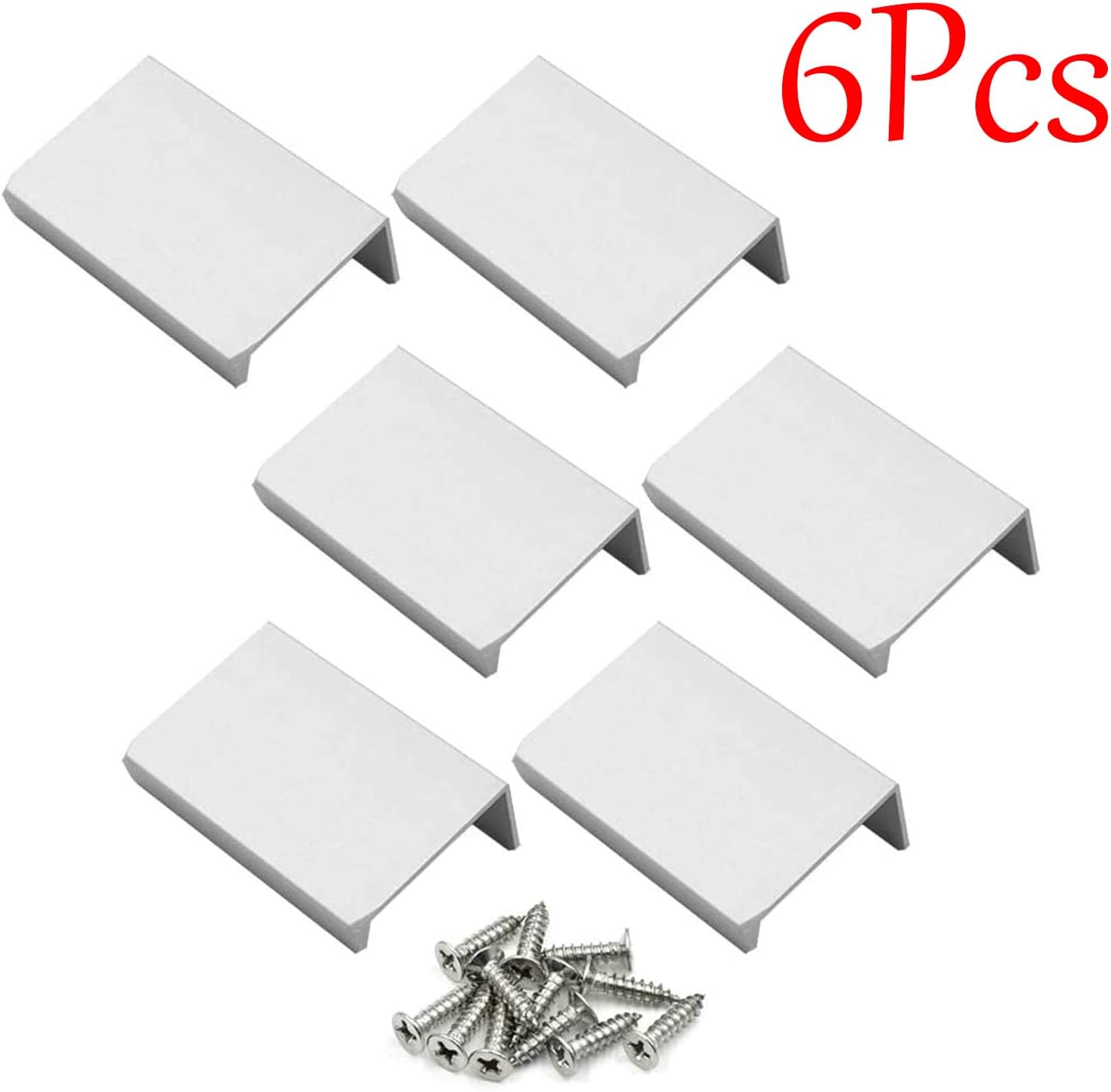 1.97 Inch Silver Finger Pulls for Cabinet 6Pcs, 1.26 Inch Hole Spacing, Aluminum Alloy Edge Pulls Furniture Handle, Back Mount Concealed Handles for Cupboard, Drawer, Dresser, Wardrobe