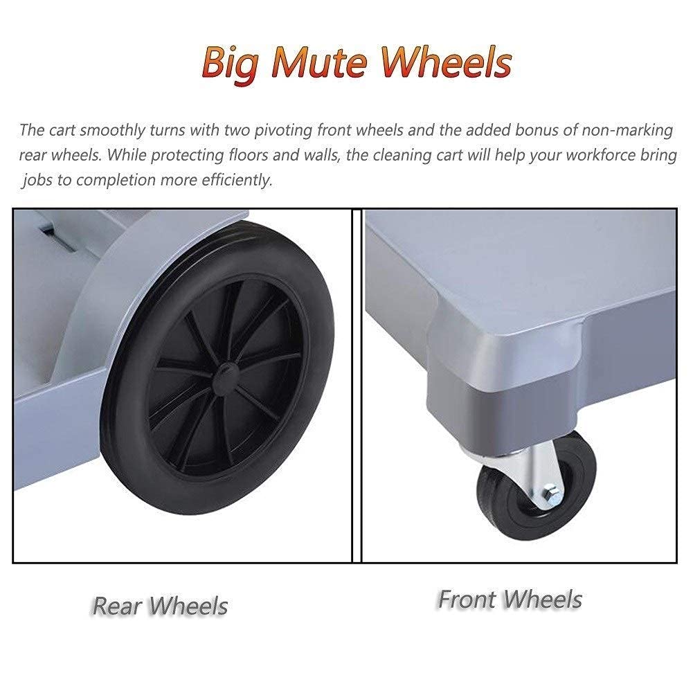 Carro de limpieza de servicio pesado 100Kg carga, carro de limpieza multifuncional con tapa y ruedas pivotantes grandes, carro de limpieza de plástico duradero para uso industrial de la oficina del ho