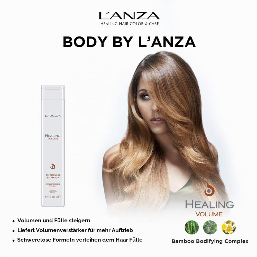 L'ANZA Heilungsvolumen Verdickendes Shampoo (300 ml), Verleiht Feinem und Plattem Haar Glanz, Volumen und Dichte, Reich an Bambus-Bodifying-Komplex und Keratin, Volumen Shampoo (Packung mit 2)