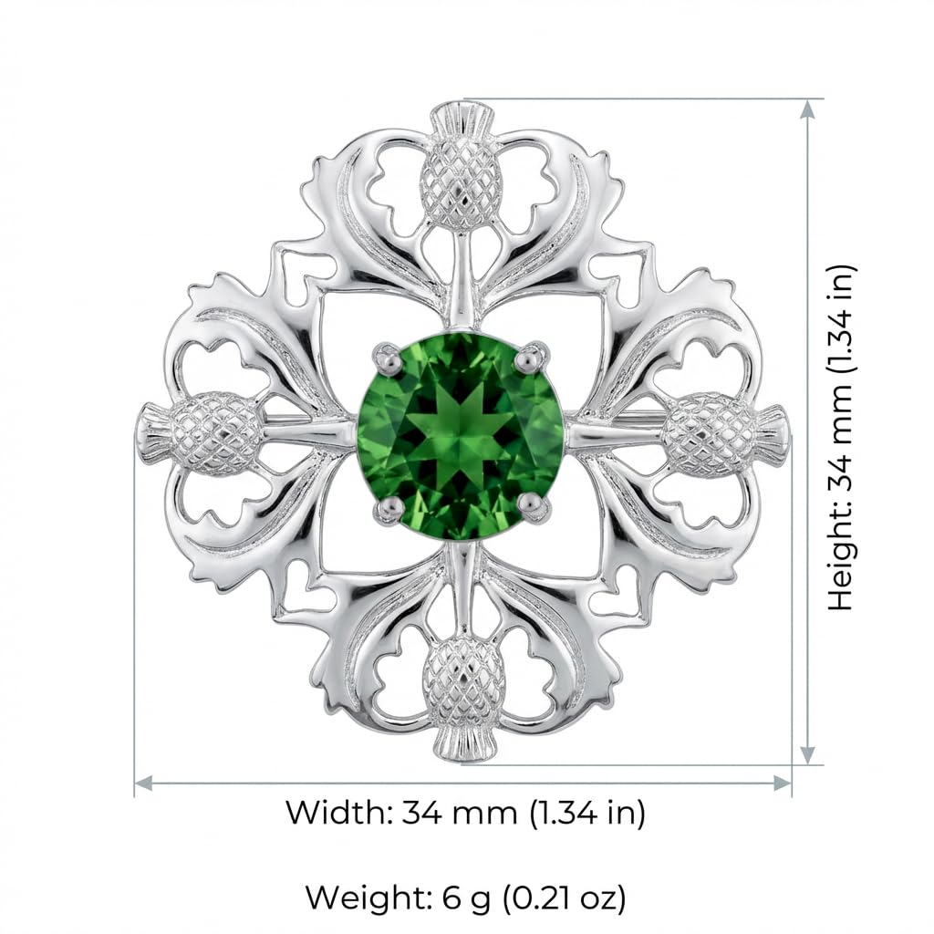 Alexander Castle Broche Chardon Écossais en Argent Sterling 925 pour Femme, ornée d'une Pierre Émeraude en Oxyde de Zirconium - Cadeau Écossais pour Femme, avec Coffret Cadeau Bijoux
