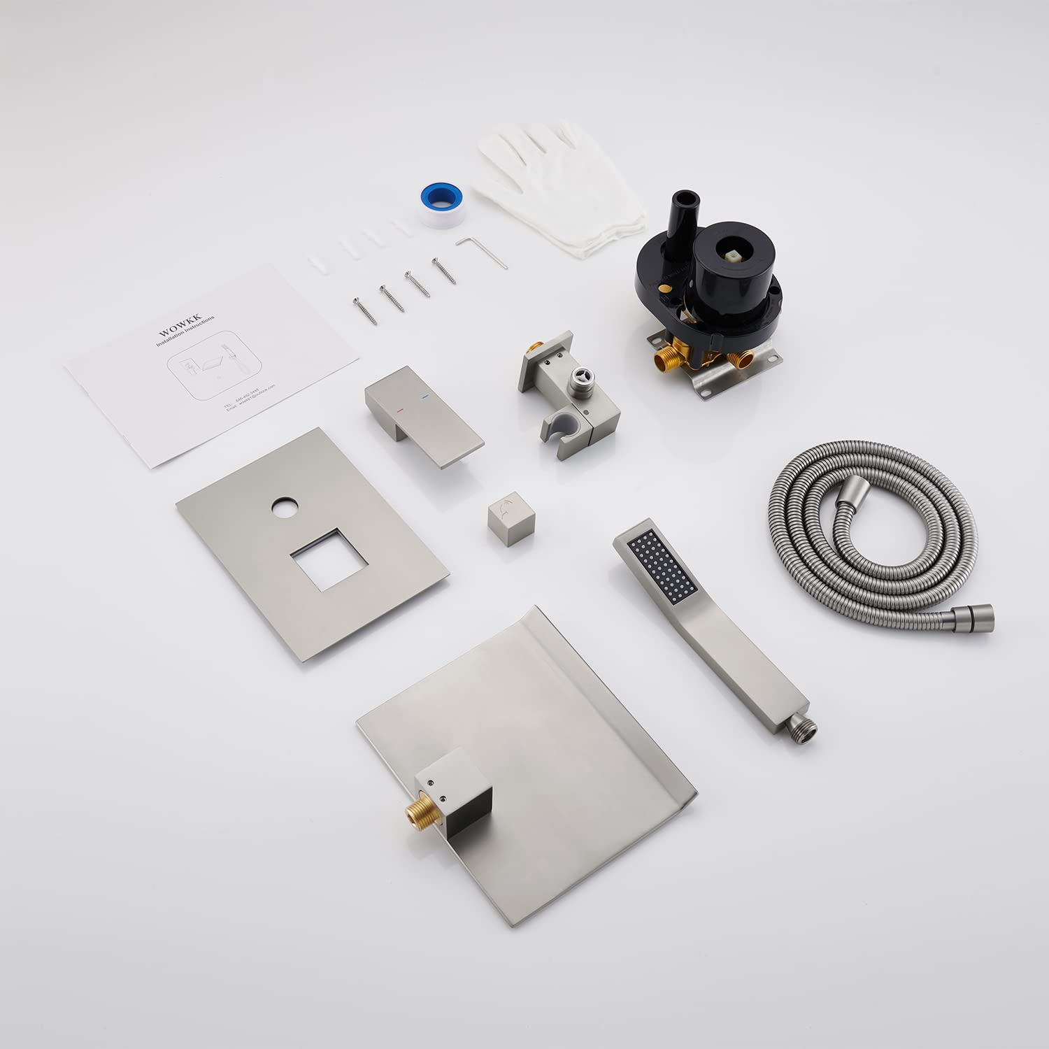 Wall Mount Tub Filler Waterfall Tub Faucet Brushed Nickel Bathtub Faucet Brass Single Handle Bathroom Faucet with Hand — view 7