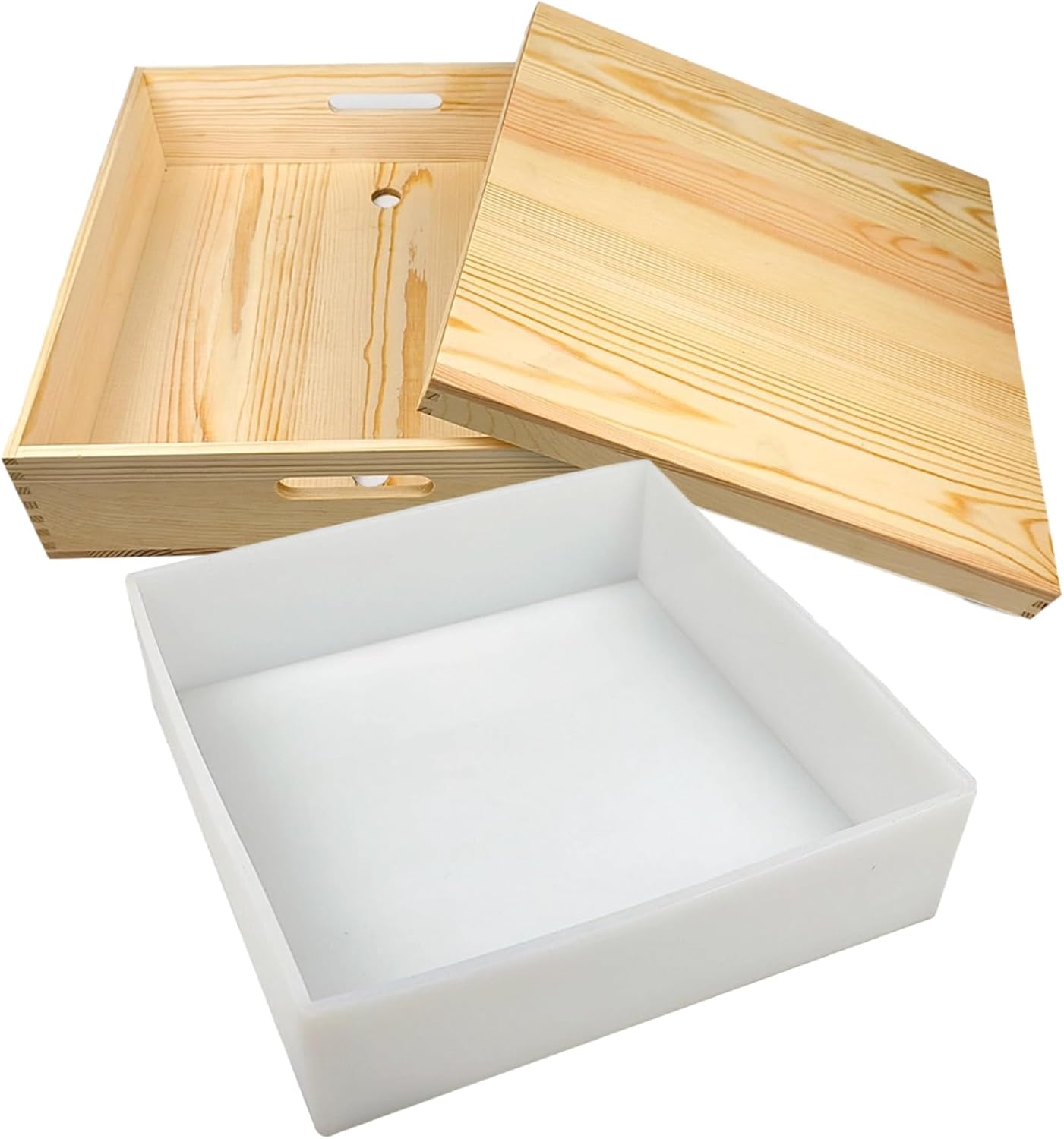 Large 8000 ml / 270 fl oz Silicone Soap Mold, Square Soap Making Molds with Wooden Box, 13.39 in / 34 cm, DIY Hand Soap Supplies