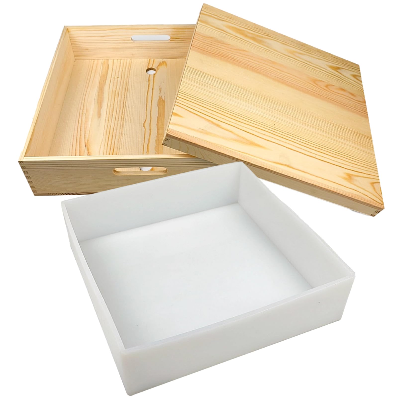 Grande stampo per sapone in silicone da 8000 ml / 270 fl oz con scatola di legno, stampo quadrato per la produzione di sapone, 13.39 in / 34 cm, forniture per sapone per le mani fai da te