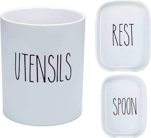 Heartland Home Juego de soporte para utensilios de cocina de porcelana y soporte de cuchara anidable