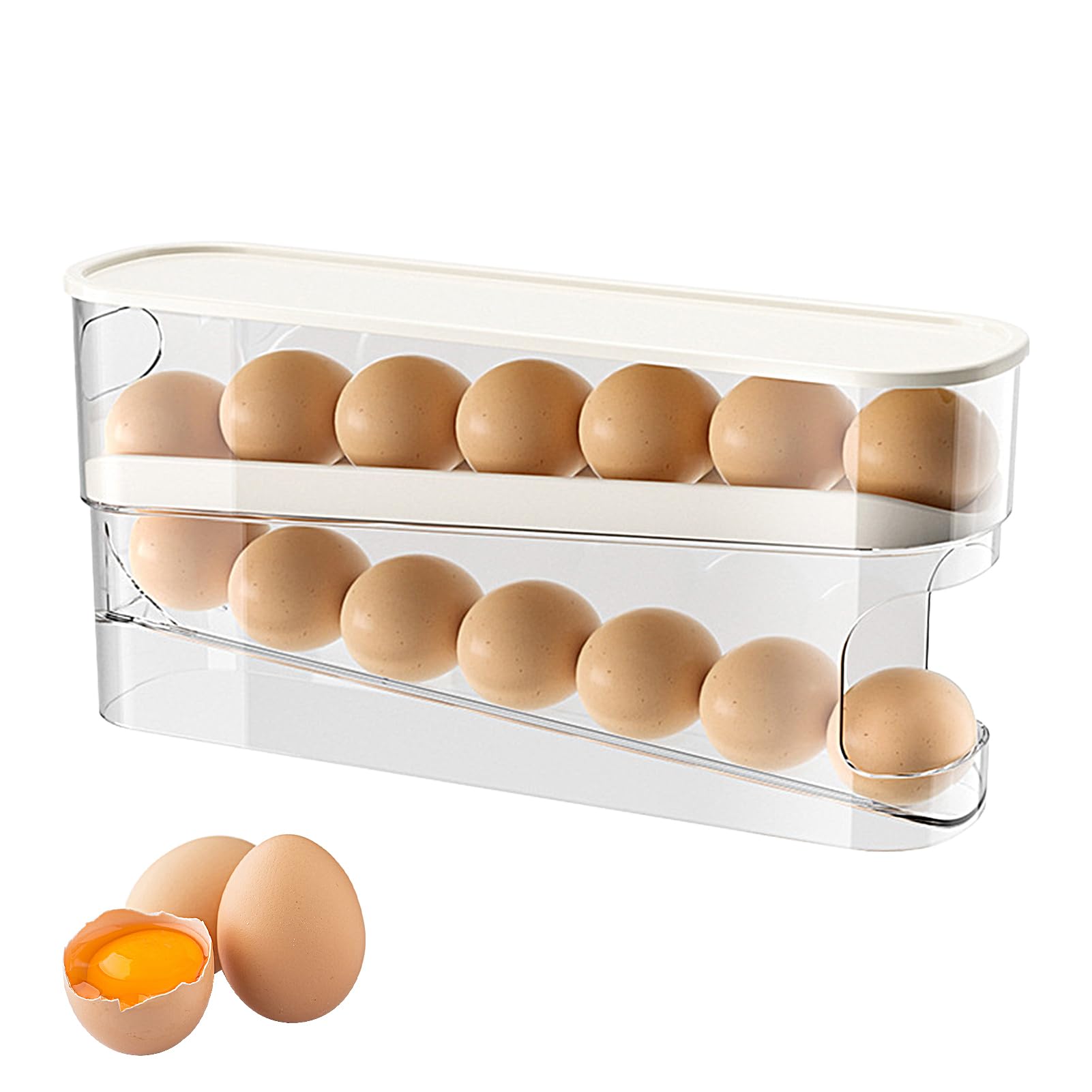 SOPTEC Egg Dispenser For Refrigerator, 12 Grid Egg Keeper For Refrigerator, Stackable Space-Saving Egg Storage Container, Food-Grade Scrolling Egg Rack Holder