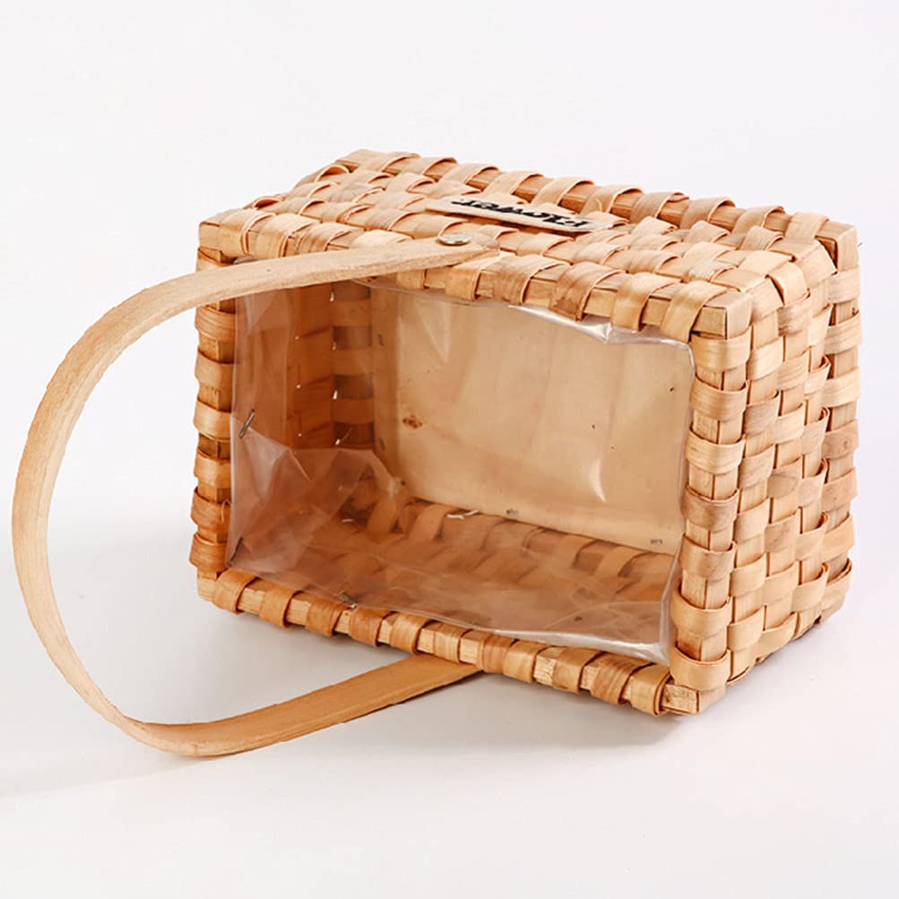Happyyami Wooden Basket Simple Basket Decor Hand Weaving Lid Home Decor