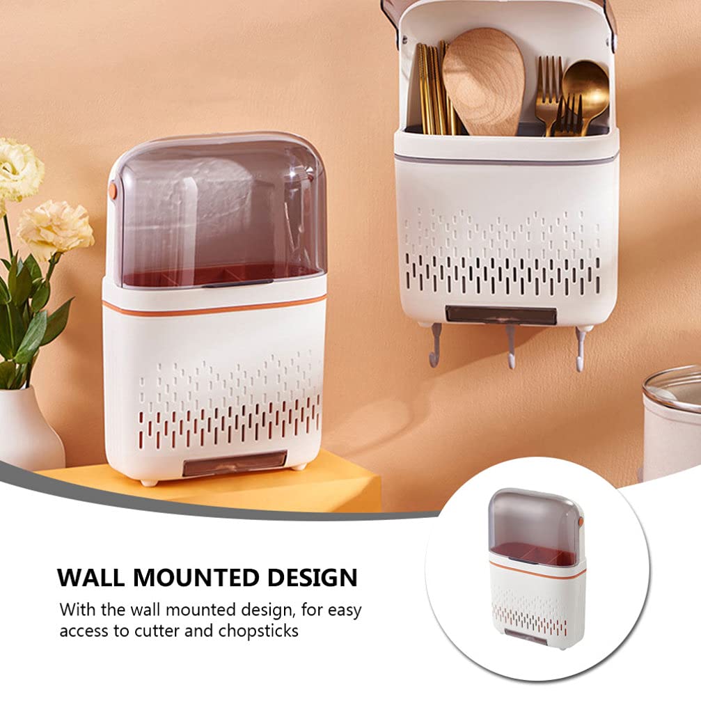 Estante para palillos de cocina, organizador de almacenamiento de cubiertos, organizador de almacenamiento de cubiertos montado en la pared, cesta con tapa escurridora, soporte para utensilios de