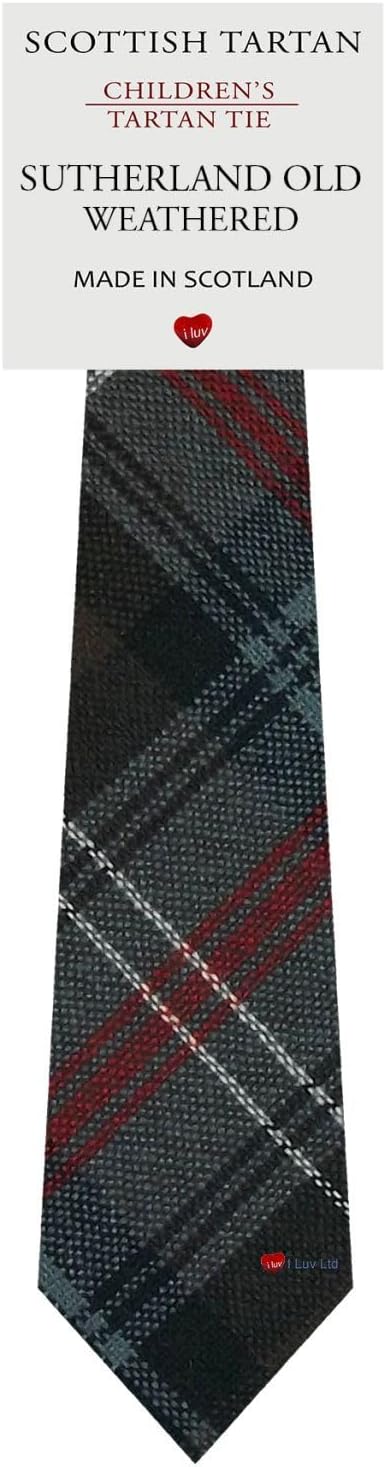I LUV LTD Boys All Wool Tie Woven And Made in Scotland in Sutherland Old Weathered Tartan