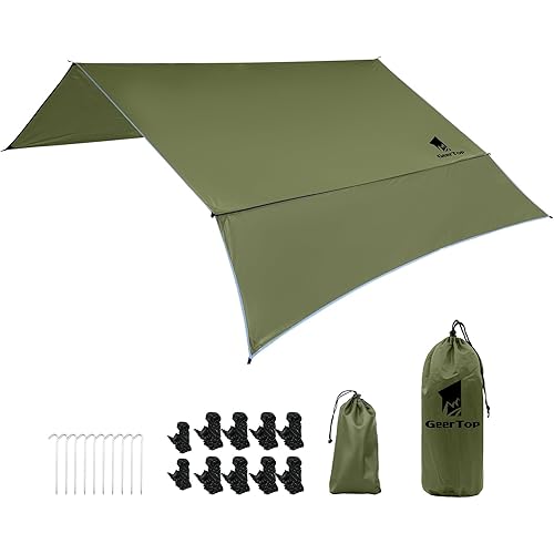 GEERTOP Ultra-Light Backpacking Camping Tarp with Detachable Side Wall Outdoor Tent Sun Shade Waterproof Tarp Shelter 10 x 12 ft
