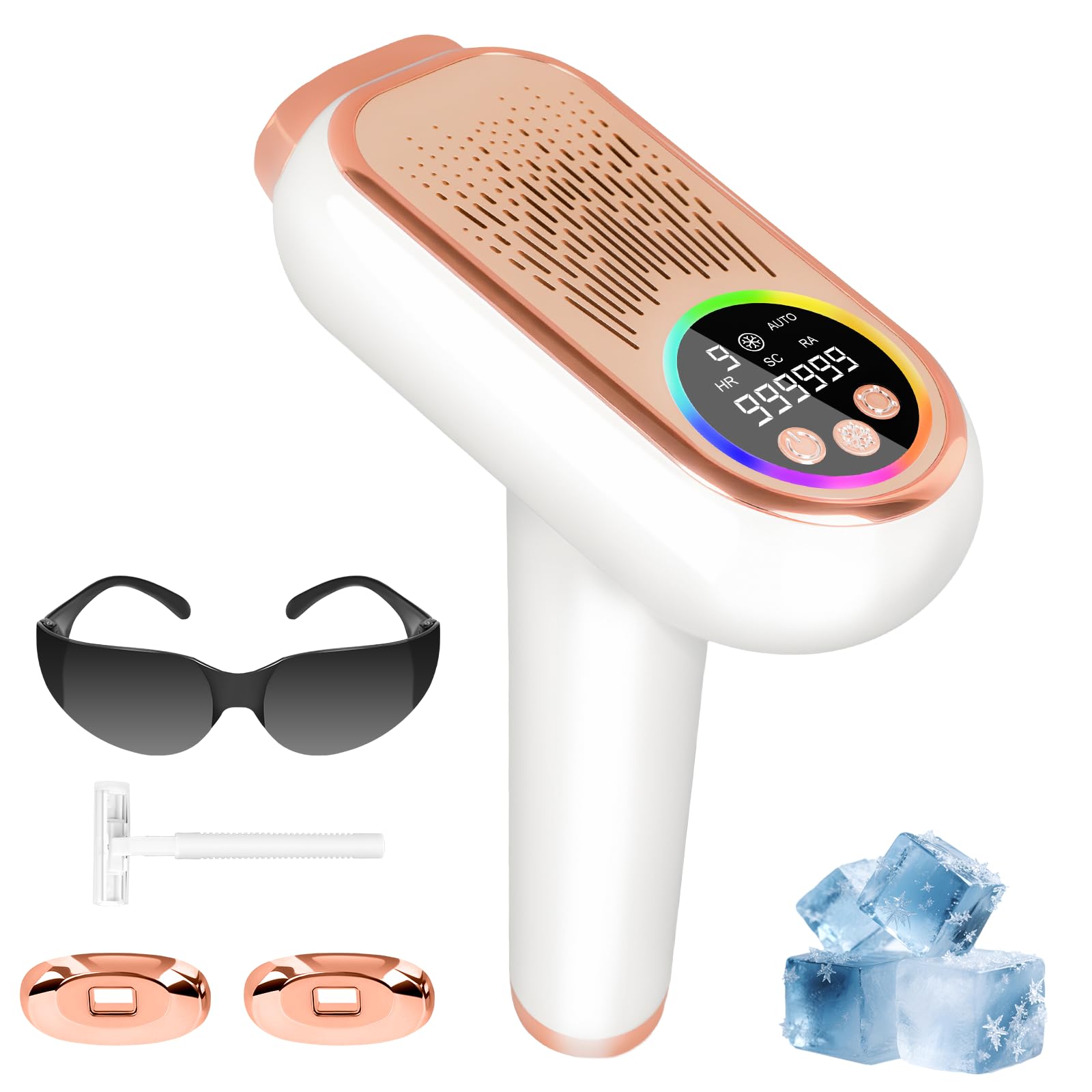 Depiladora IPL 3 en 1 con función de hielo – 999.999 pulsos de luz, 9 niveles de energía, depilación indolora para mujer y hombre, cara, axilas, piernas, cuerpo completo