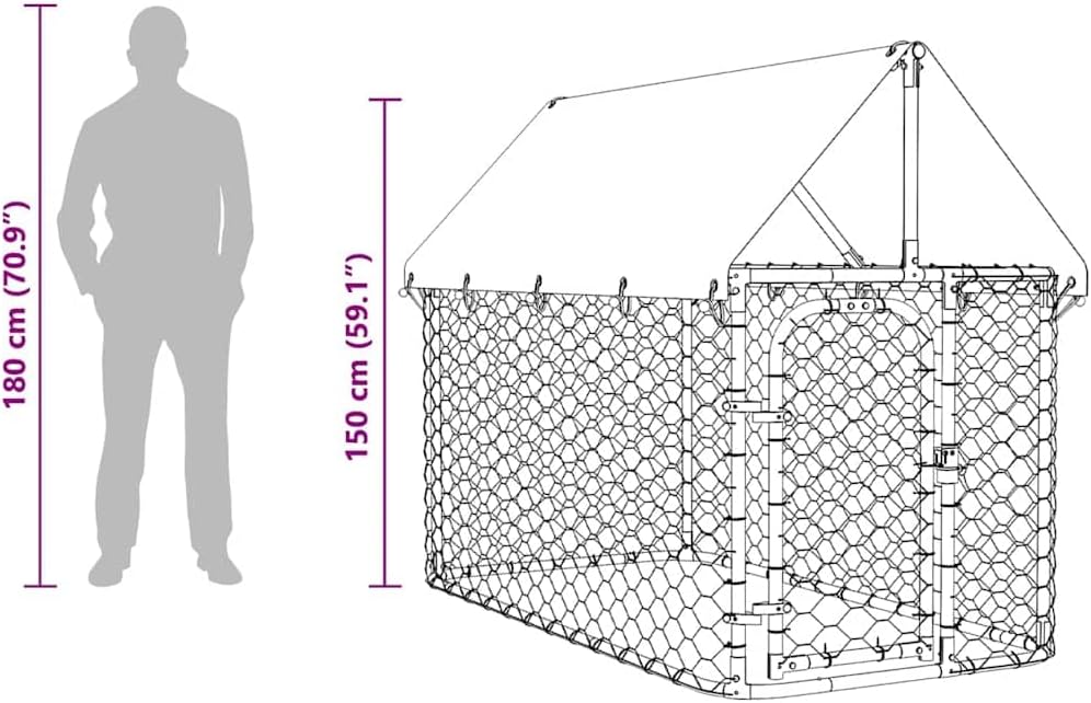 vidaXL Outdoor Dog Kennel, Dog Pen Kennel Playpen House with Roof, Heavy Duty Dog Crate Outdoor Metal Pet Animal Cage Fence for Yard