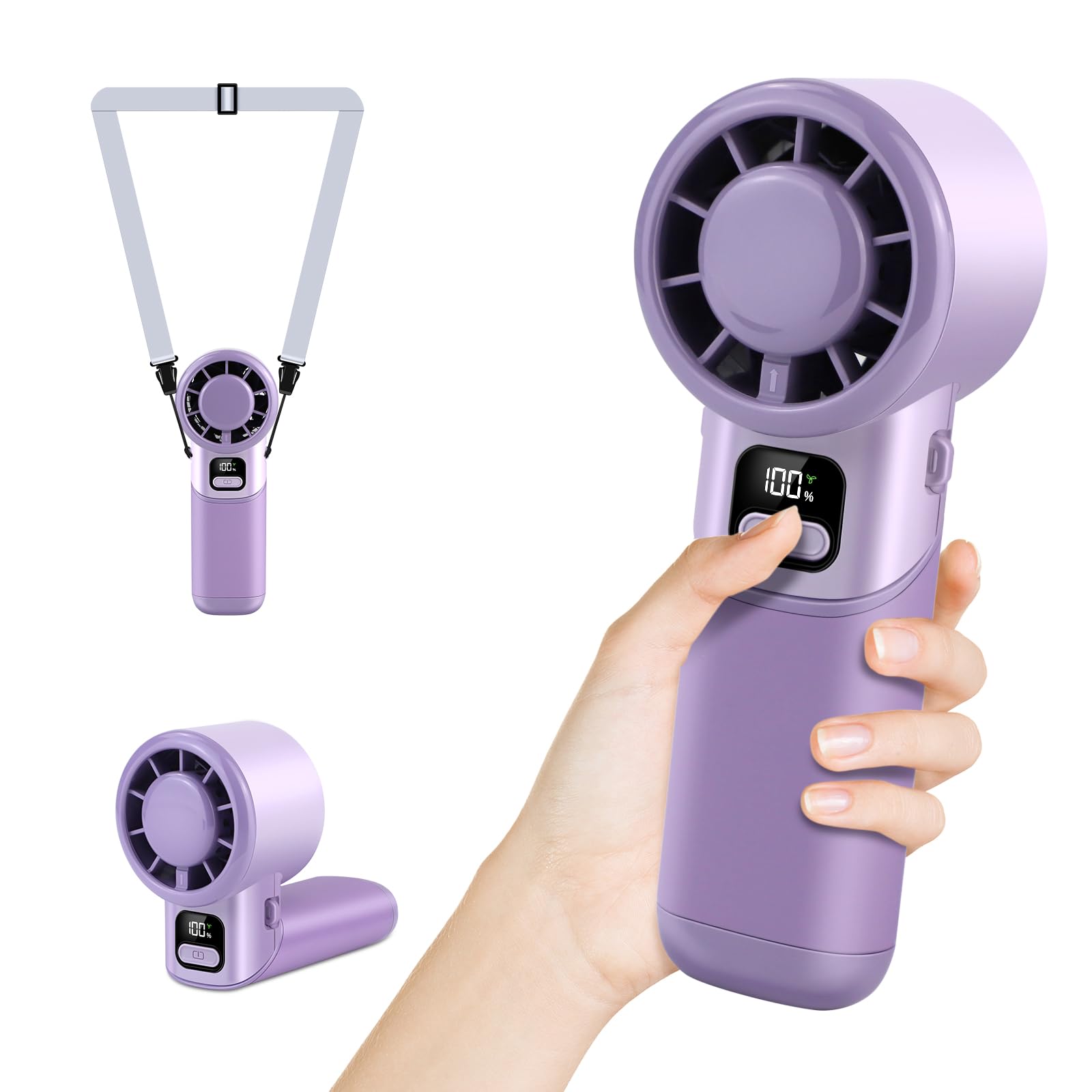 Portable Handheld Fan, 3 in 1 High-Speed Turbo Mini Fans, 3600mAh Rechargeable Personal Fan with LED Display,90°Foldable Small Pocket Fans for Travel/Commute/Outdoor, Gifts for Women Man