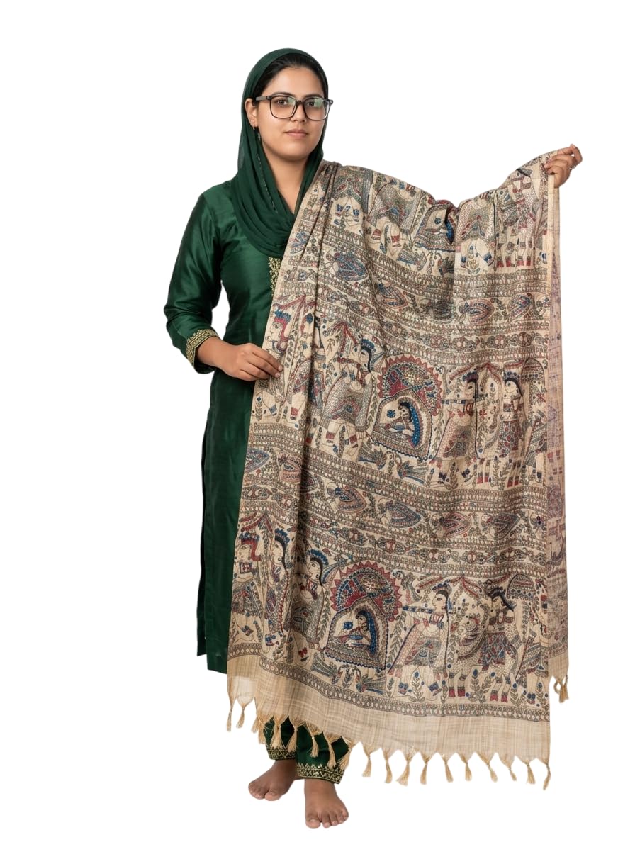 queensider Present Khadi cotton Madhubani print dupatta and body print for woman & girls. Dupatta for Women | 2.5 Meter loom product Cotton Dupatta | multicolored Traditional Ethnic wear dupatta-picture-10