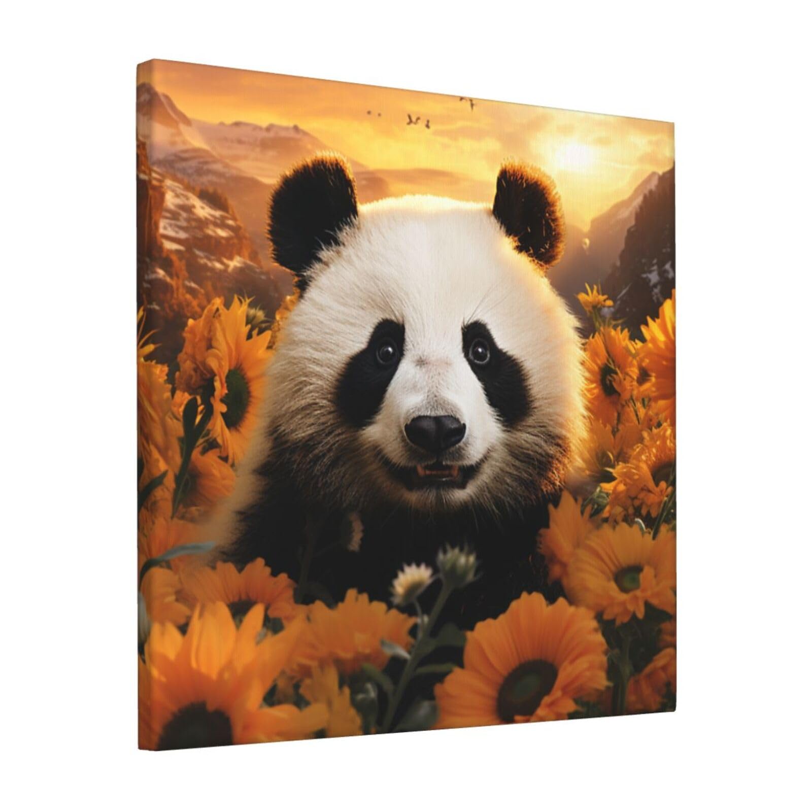 FodPand Panda and Sunflower Canvas Wall Art for Living Room Wall Decor 12"x12" Modern Artwork Painting Pictures Hanging Canvas Prints Aesthetic Wall Art for Bedroom Bathroom Office Wallart Decor