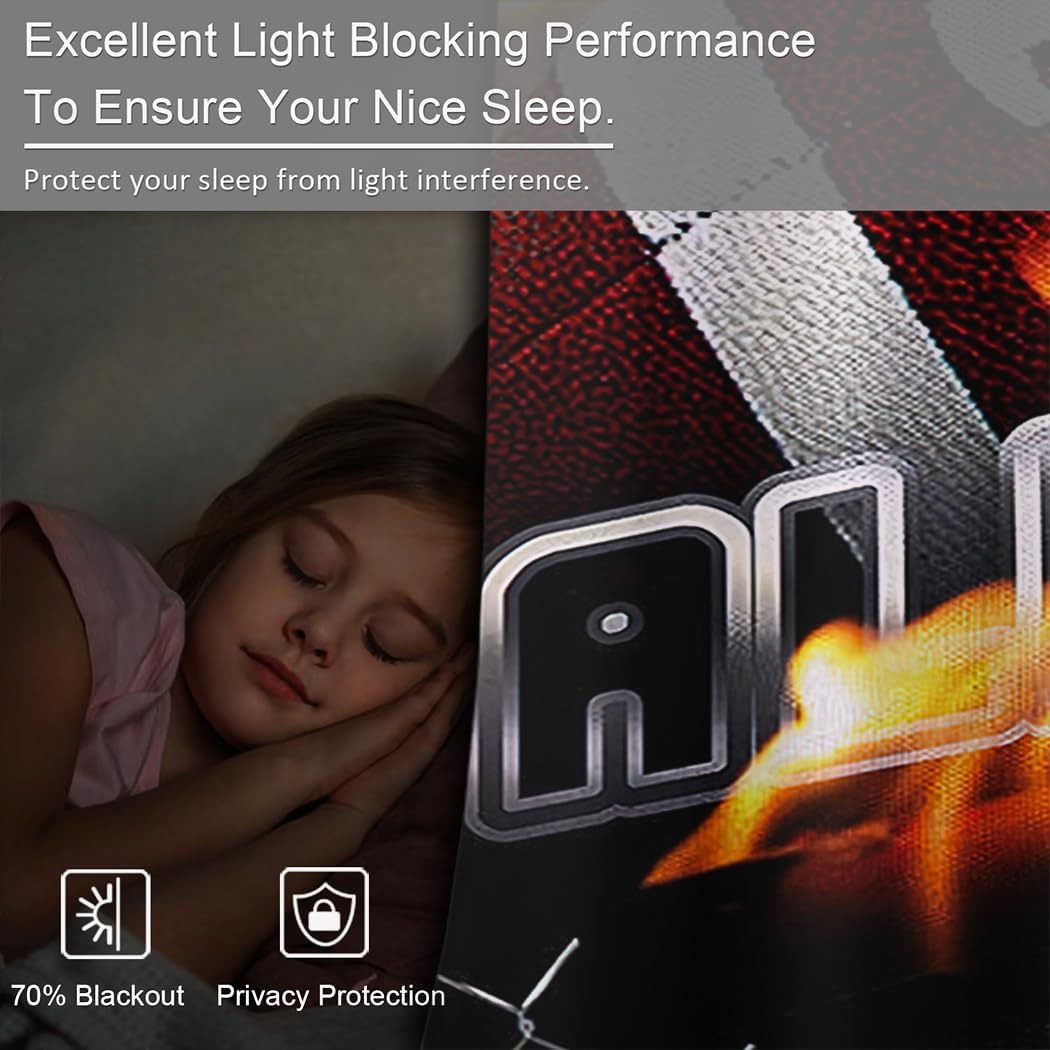 Curtains 42 x 72 inch Blackout Curtains Top Grommet Darkening Window Curtains (2 Panel) for Room Football Fire Game Sports Competition