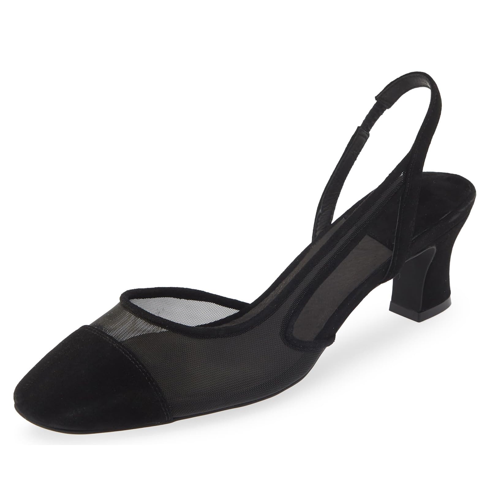 MICIFA Slingback Heels for Women，Round Toe Chunky Heeled Pumps Ankle Strap Fashion Splicing Dress Shoes