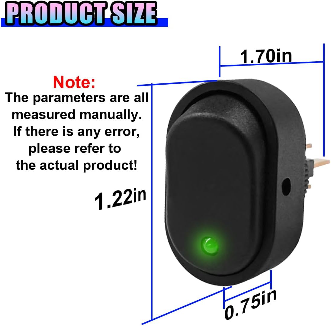 5PCS 12V 30A LED Rocker Switches, 3-Pin SPST On-Off Illuminated Toggle Switch, Universal Oval Power Switch for Car Truck Boat Marine Motorcycle(Green)