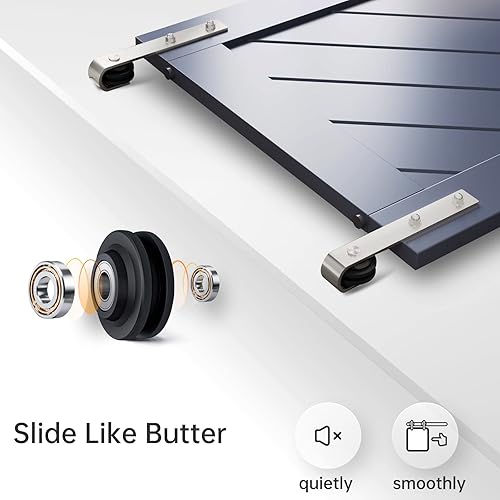 Miniatura 3 de EaseLife Kit de rieles de níquel cepillado para puerta corrediza de granero de 8 pies, polea en J básica, resistente, se desliza suavemente