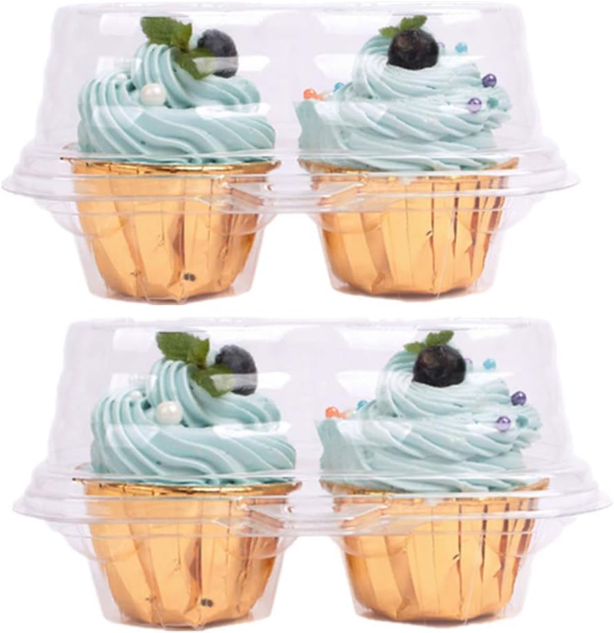 Leoyoubei Double Cupcake Container,2 Compartment Cupcake Container - Deep Cupcake Carrier Holder Box - Clear - Stackable - Clamshell Cupcake Container Ideal to Carry Cupcakes or Birthday Party (20)