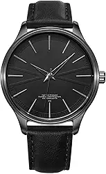 Relógio Masculino Preto com Pulseira de Couro Prova D´água de Luxo Casual Importado Quartz Básico Redondo Minimalista
