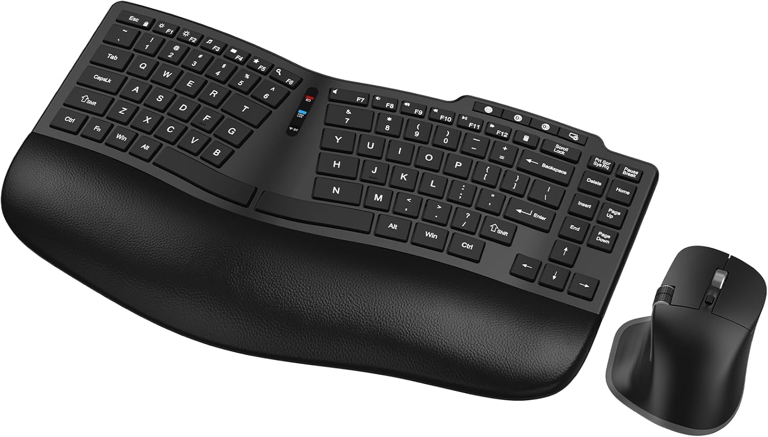 Ergonomic Wireless Keyboard Mouse, Wave Key Bluetooth/2.4G Split Design Ergo Keyboard Mouse Combo with Cushioned Palm Rest, Multi-Device, Rechargeable, for Multi-OS, Windows/Mac