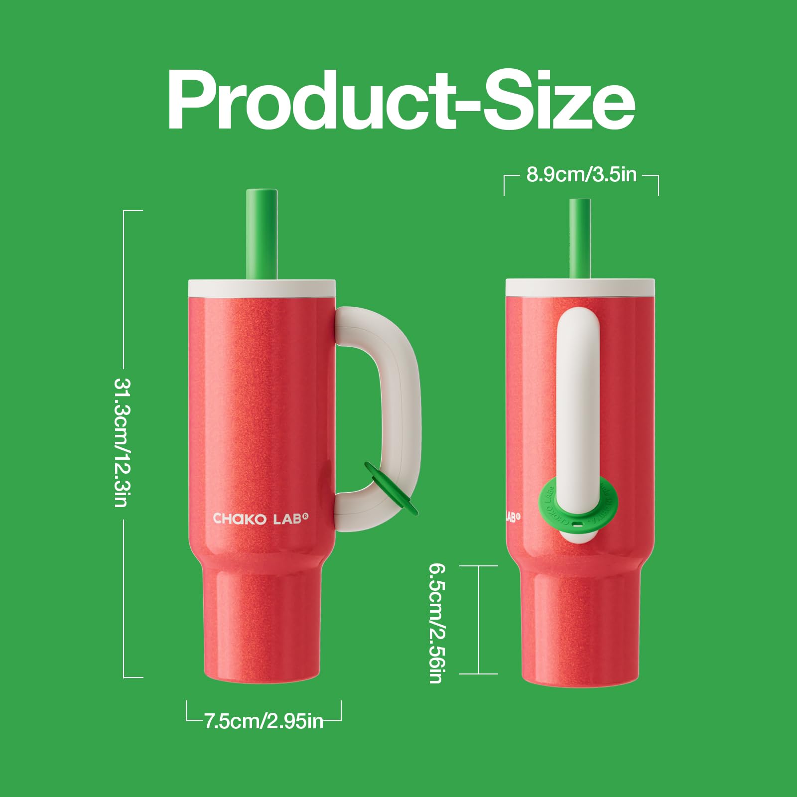 CHAKO LAB BaWang Insulated Stainless Steel Tumbler | Tumbler with Handle and Straw 35oz | Cup Holder Friendly for Travel | Leakproof Water Bottle | BPA-Free | 316 stainless steel liner|: Red & White