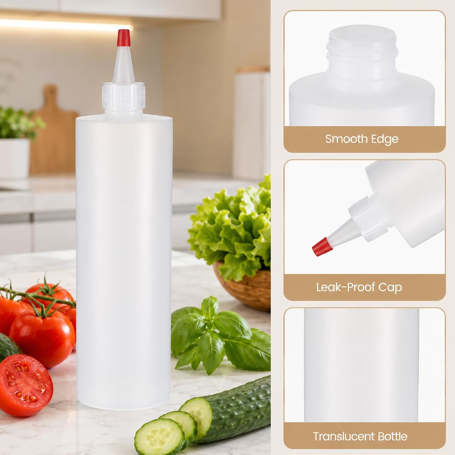 Sauce Squeeze Bottle, 2 PCS 17 Oz(500ml) Leak-Proof Bottles for Sauces