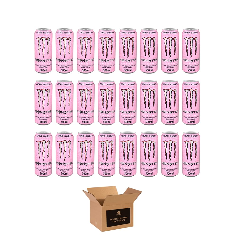 Monster Energy Drink Flavours | Juiced, Zero Sugar, Ultra, Monarch, Fiesta Mango, Strawberry Dreams, VR46, Punch | High Caffeine Sports Energy Drink | 500ml (Pack 24, Ultra Strawbery Dreams)