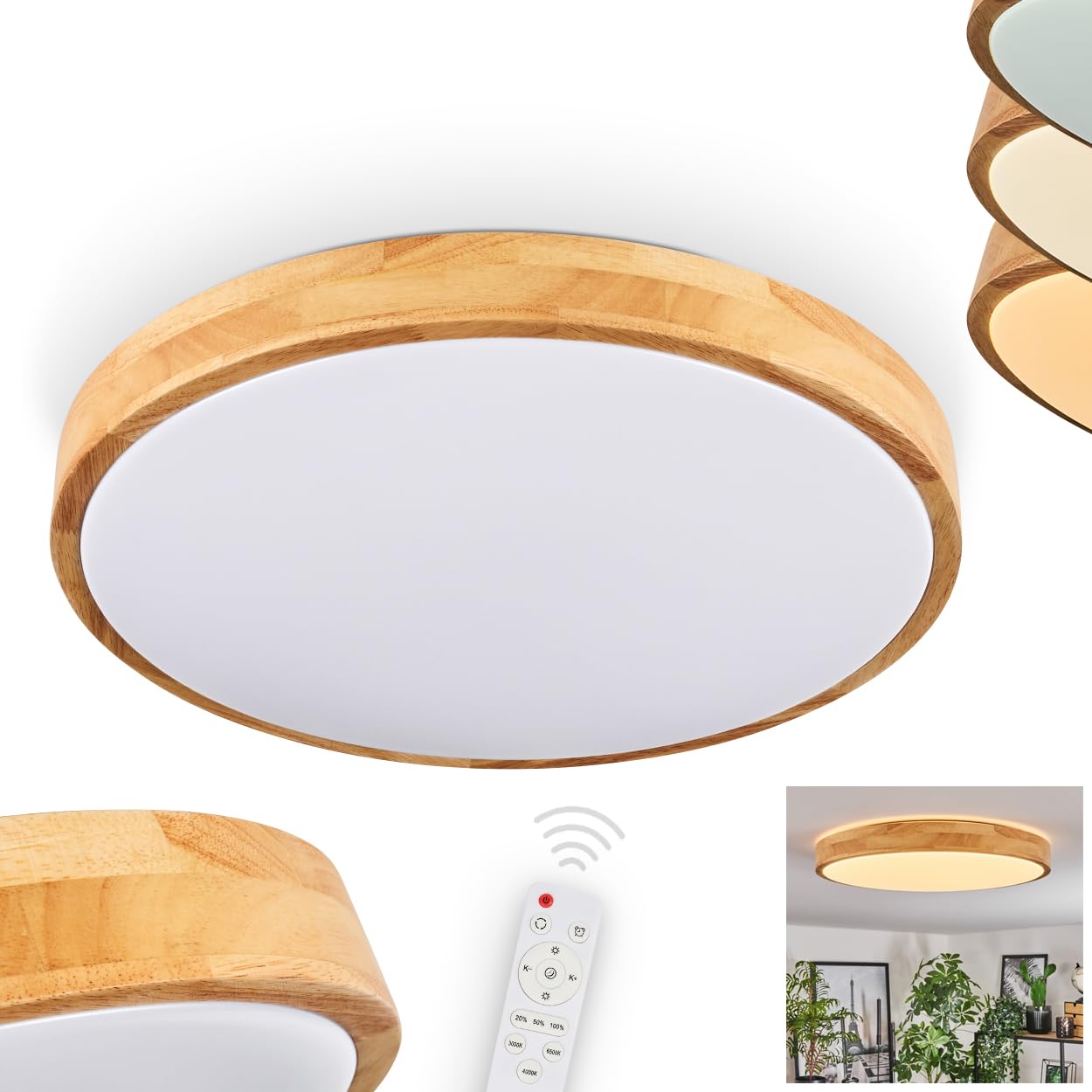 Hofstein Light/White Led Ceiling Sofo, Dimmable Ceiling Made Of Metal/Bamboo/Plastic In White/Nature, Boho Design Luminaire (Ø 50 Cm), 4100 Lumen, 3000-6000 Kelvin, Led 36 Watt, Incl. Remote Control