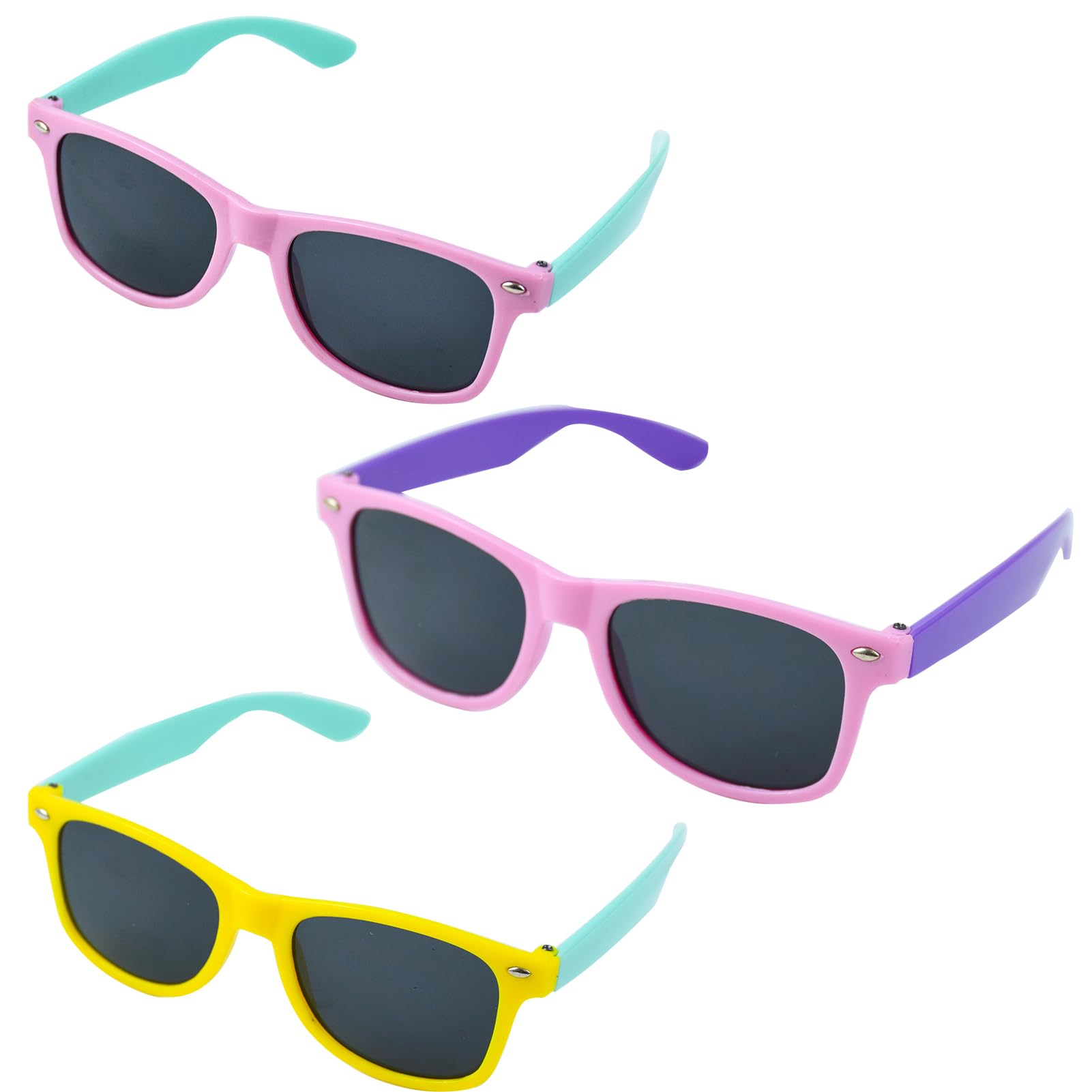 Karjiaja 3 Paar Kinder Polarisierte Sonnenbrillen, Kinder Sonnenbrillen UV-Schutz Gummi Sonnenbrille Kinder Flexible Kleinkind Sonnenbrille Farbrahmen Baby Sonnenbrille für Jungen Mädchen Alter 3-10,