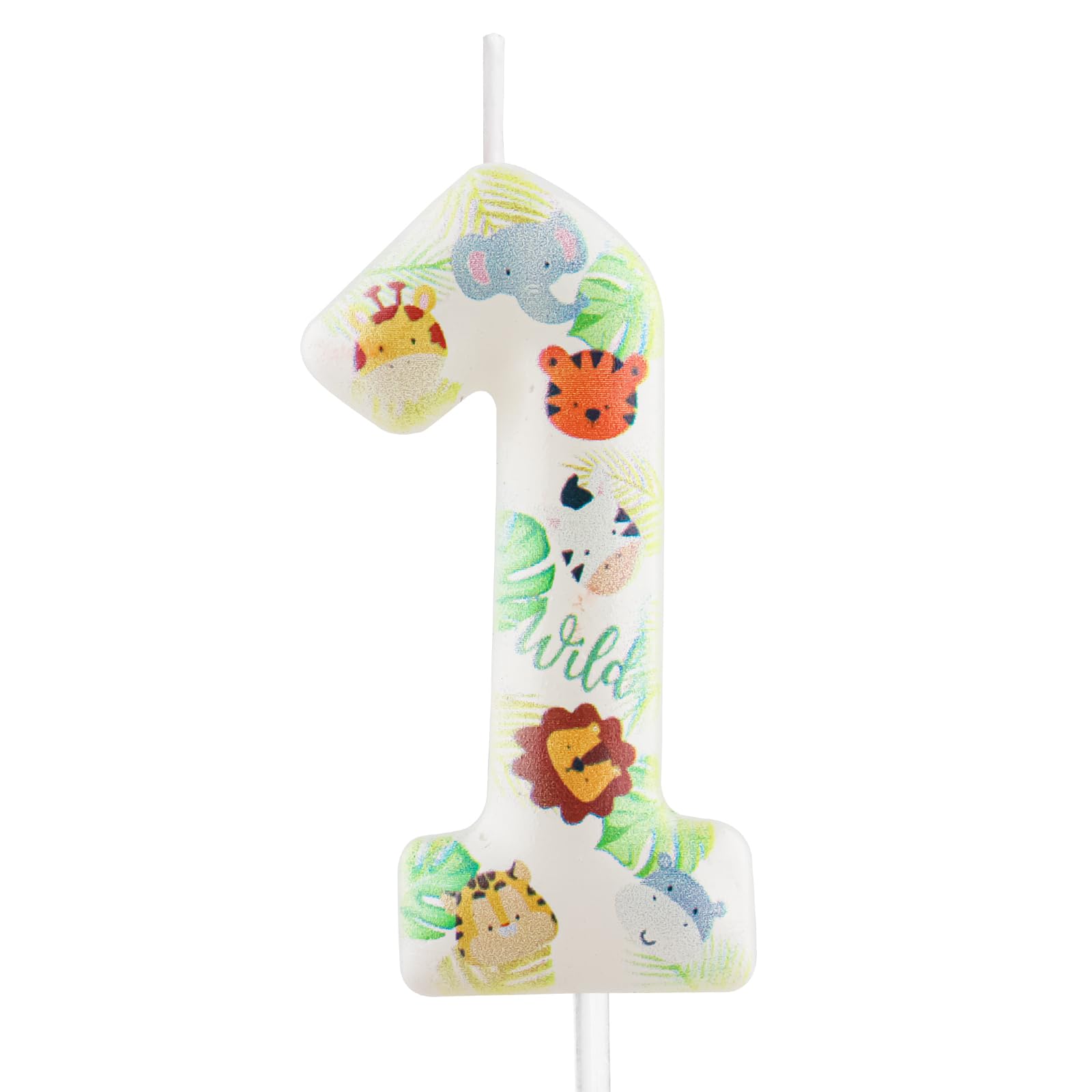 Yiran Safari Animal Number 1 Birthday Candle, Wild One Jungle Themed Cake Topper, Tropical Palm Leaf Party Decorations for 1st Birthday Boys Girls Baby Shower