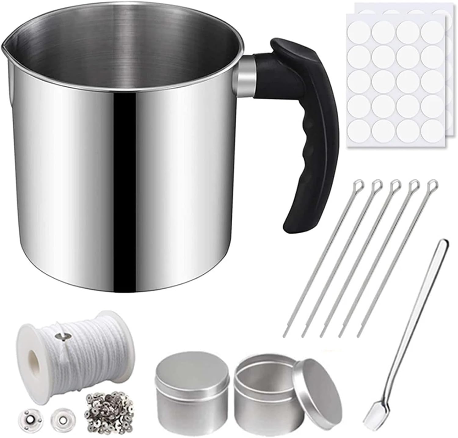 Yiodauh Candle Making Kit Complete Candle Making Kit Stainless Steel Pouring Jar Wicks Stickers and Holders for DIY Crafts and Gifts(550ml kit)