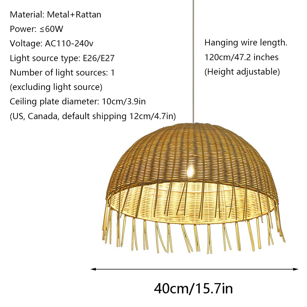 Lampada a Sospensione semicircolare in bambù, Creativa, Fatta a Mano, Intrecciata, a Nido d'uccello, Lampada a Sospensione in Vimini Creativo, Stile Rustico, per Soggiorno, Cucina, corridoio