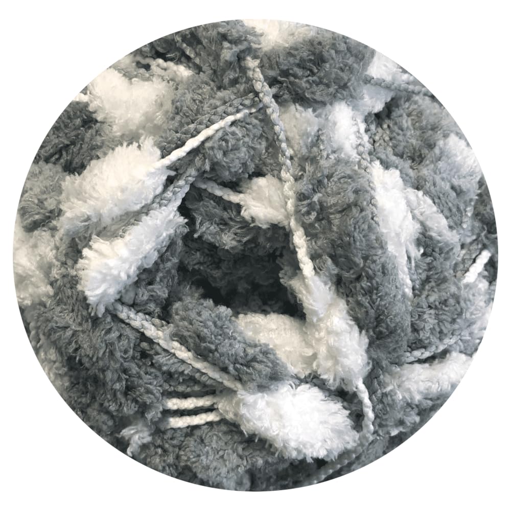 WoolCraft Pom Pom Knitting & Crochet Yarn, Popular Super Soft Baby Yarn Available in a Selection of Prints and Pastel Shades, 100% Polyester, 100 Metres, 200g Balls, Pack of 3, Grey White
