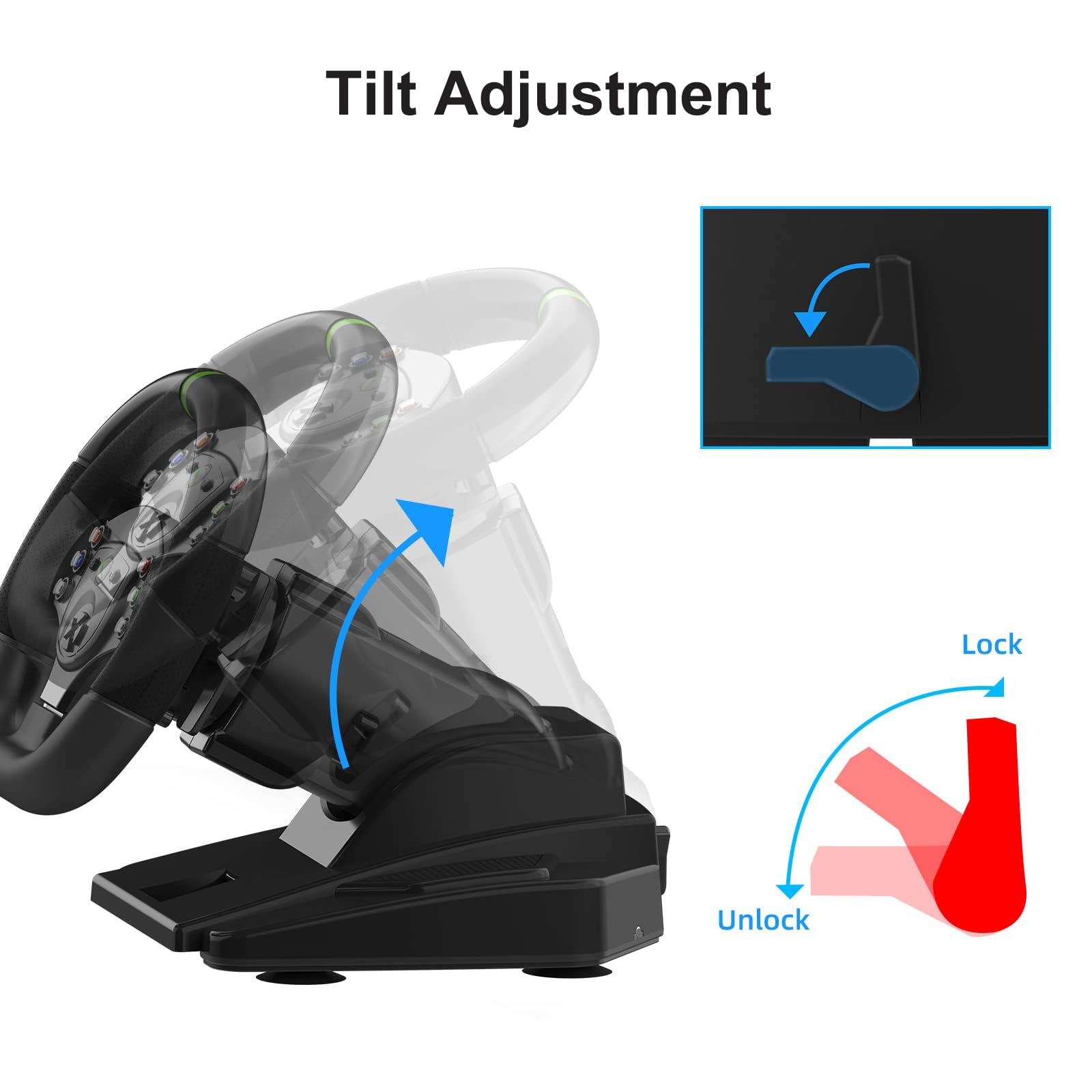 DOYO XBOX 360 Gaming Lenkrad mit Pedalen-180°,Vibrationsfeedback, Integrierter Schalthebel,Höhen-und Neigungsverstellbar,Paddle Schaltung-Lenkrad für XBOX 360,PC,PS3,Switch,Android