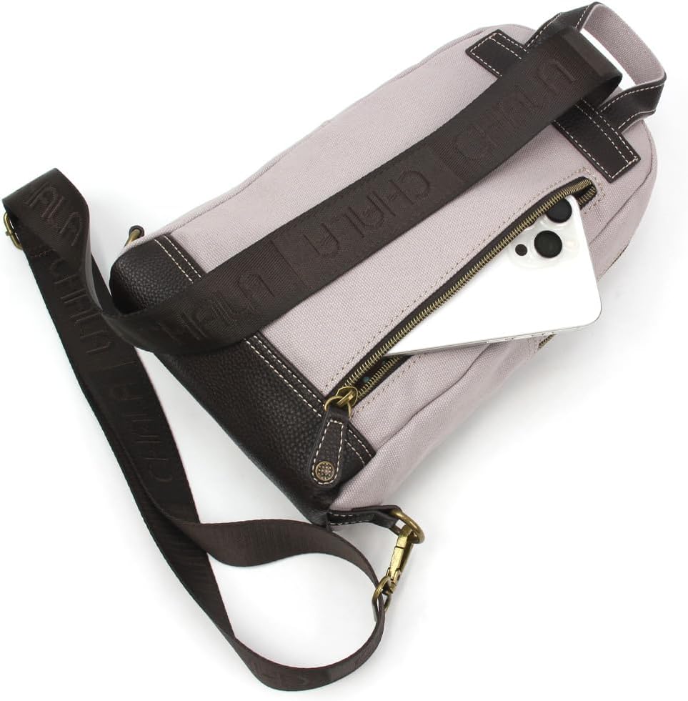 CHALA Canvas Sling Bag Women RFID Protected Canvas Crossbody Backpack with Adjustable Strap (Flamingo Group - Gray)