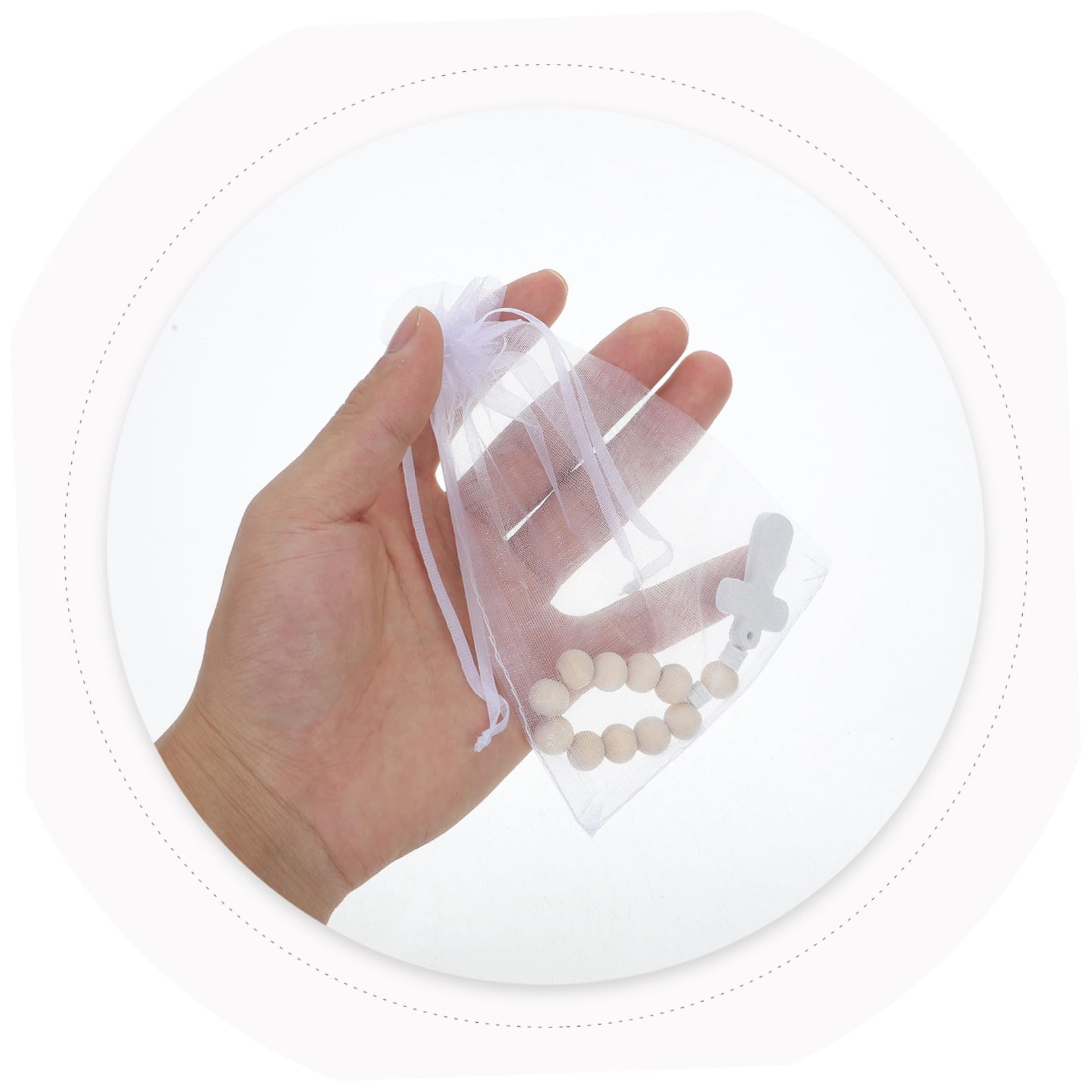 NOLITOY 40 Satz Rosenkranzarmband zur Taufe mit Glatten Perlen und Netzbeuteln Religiöse Armbänder als Geschenk für Babyparty und Erstkommunion