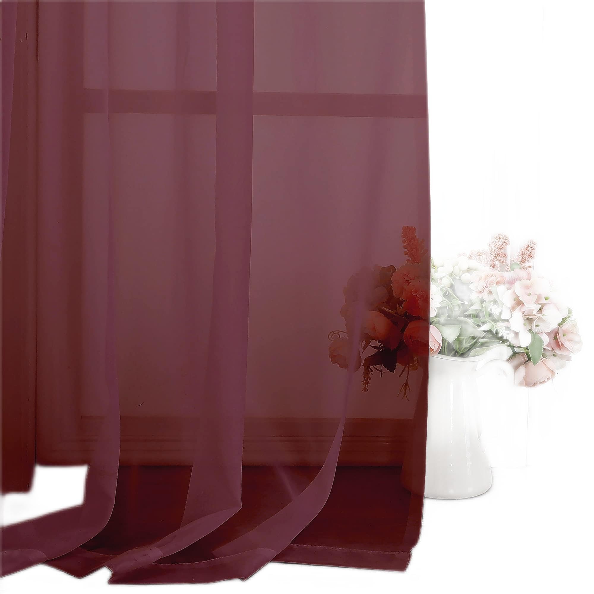 Simplebrand Burgundy Sheer Curtains 72 Inches Long 2 Panels for Bedroom