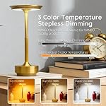 Cordless Table Lamps 2 Pack LED Rechargeable Battery Operated Desk Lamps with 3 Color Stepless Dimmable,Portable Wireless Table Lights for Outdoor Patio Bar Restaurants Bedroom Bedside Gold
