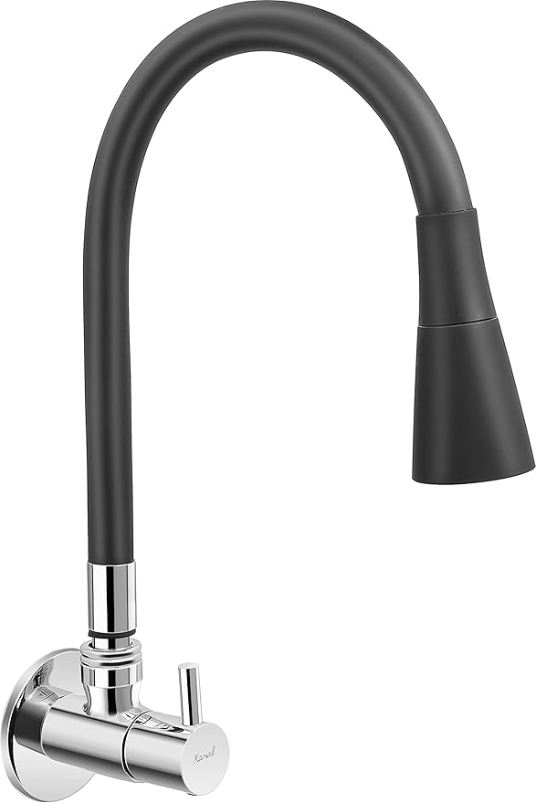 KAMAL Flexible Sink Faucet Cock FLT Flexo Play | Onyx Black 360 Degree Fully Flexible Silicon Spout | Dual Flow Rotating Switch Shower Spray | Wall Mounted - Black