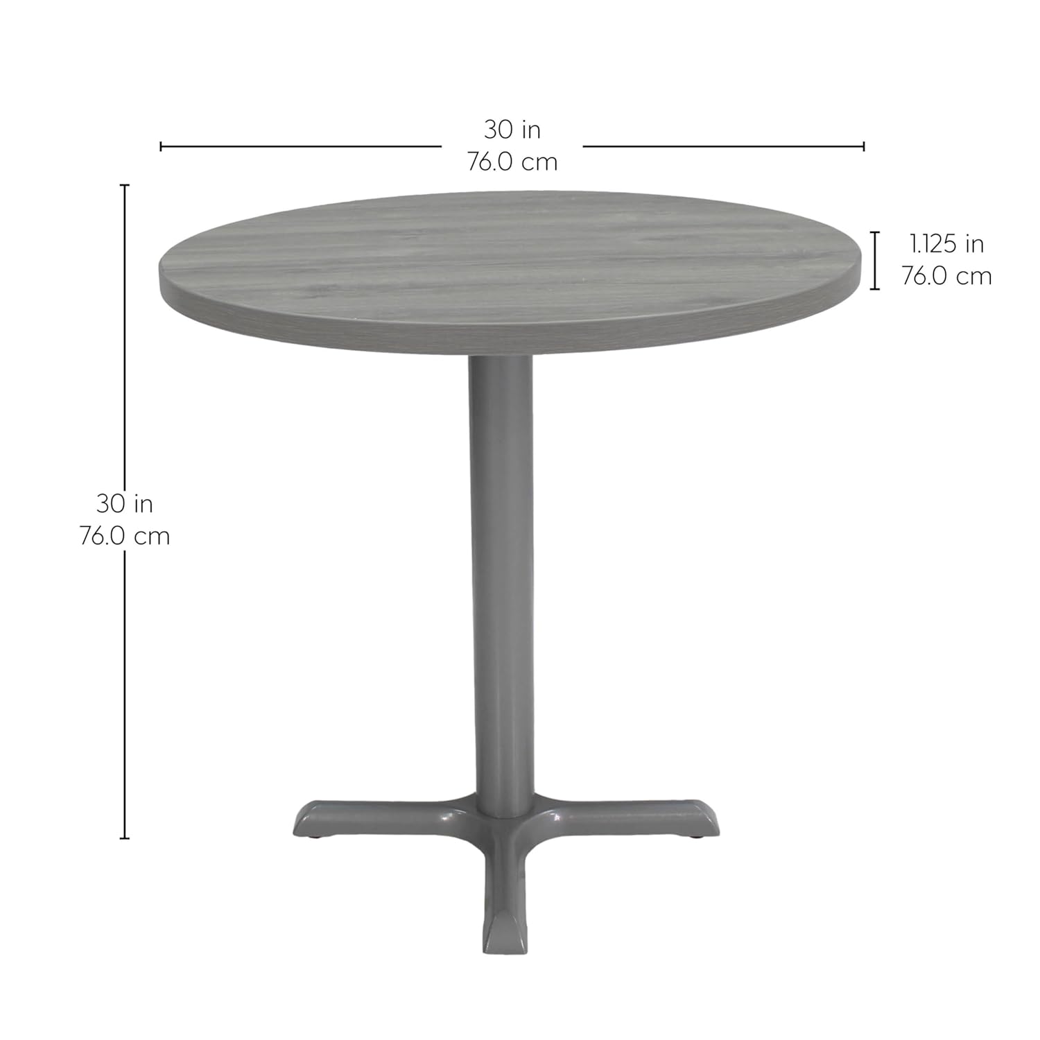 Factory Direct Partners 13370-283 30" Round Café Bistro Table; Modern Dining, Coffee, Cocktail Table for Small Spaces - Light Gray Wood Top/Silver Base