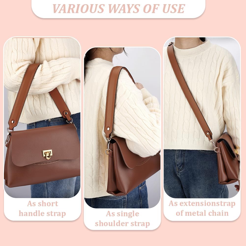 PH PandaHall Genuine Leather Purse Strap Leather Tote Bag Handles, Shoulder Bag Strap with Clasps for Handbag Making - Image 3