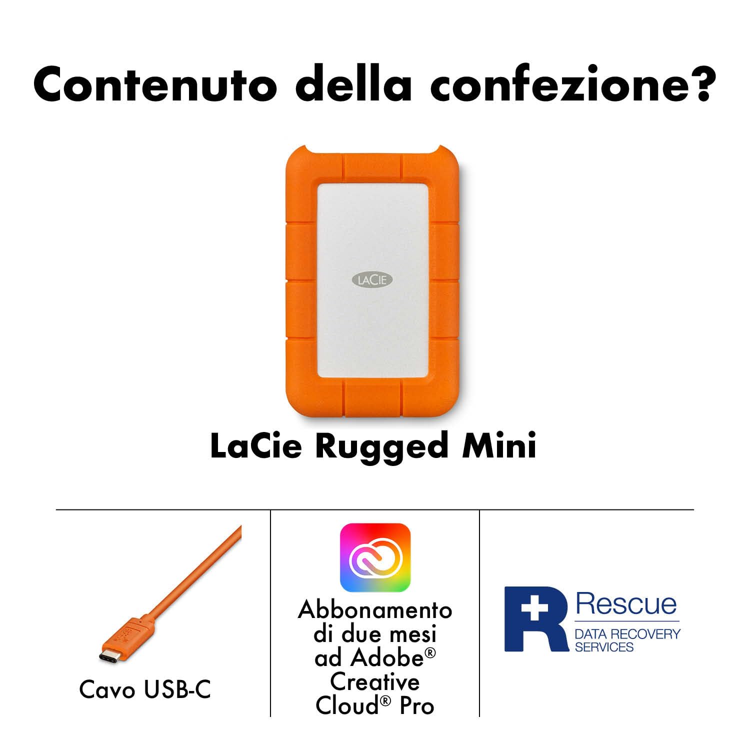 LaCie Rugged Mini 2TB, dysk twardy zewnętrzny przenośny 2.5 cala, PC Mac iPad iPhone, Data Rescue Service
