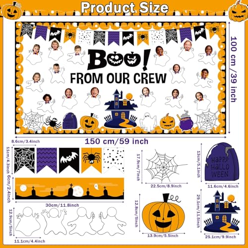 Image of Halloween Ghost Bulletin Board Set Classroom Decorations Pumpkin Castle Paper Cutouts BOO Ghost Pattern Spider Web DIY Photos Bulletin Board Halloween Party Back to School Nursery Classroom Wall Decor