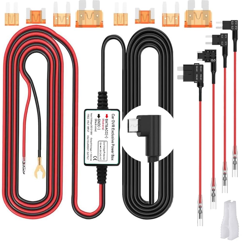 Gebildet Micro USB Dash Cam Hardwire Kit with Low Voltage Protection, 12V-24V to 5V, 13ft/320cm Car Dash Camera Charger Power Cord for Dashcam Supply Radar Detectors