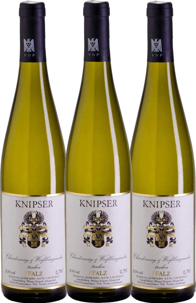 Chardonnay & Weißburgunder Knipser Weißwein 3 x 0,75l VINELLO - 3 x Weinpaket inkl. kostenlosem VINELLO.weinausgießer