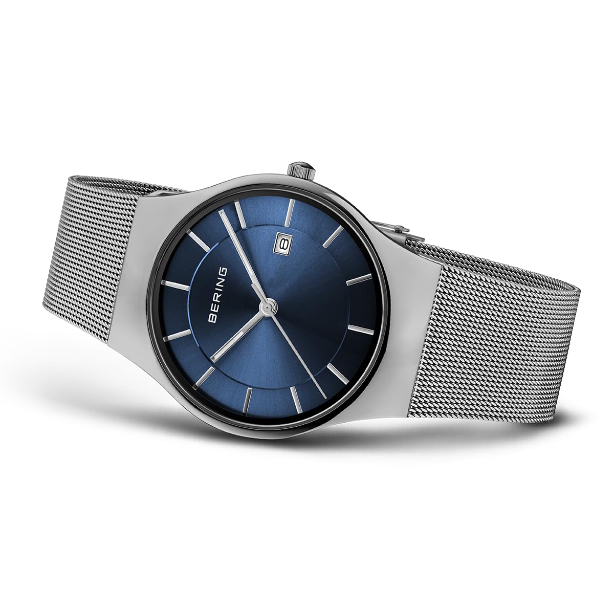 Bering Herren Quarz Uhr | Armbanduhr 40 mm Edelstahlgehäuse und Zifferblatt | Milanaisearmband | Saphierglas | 3 ATM