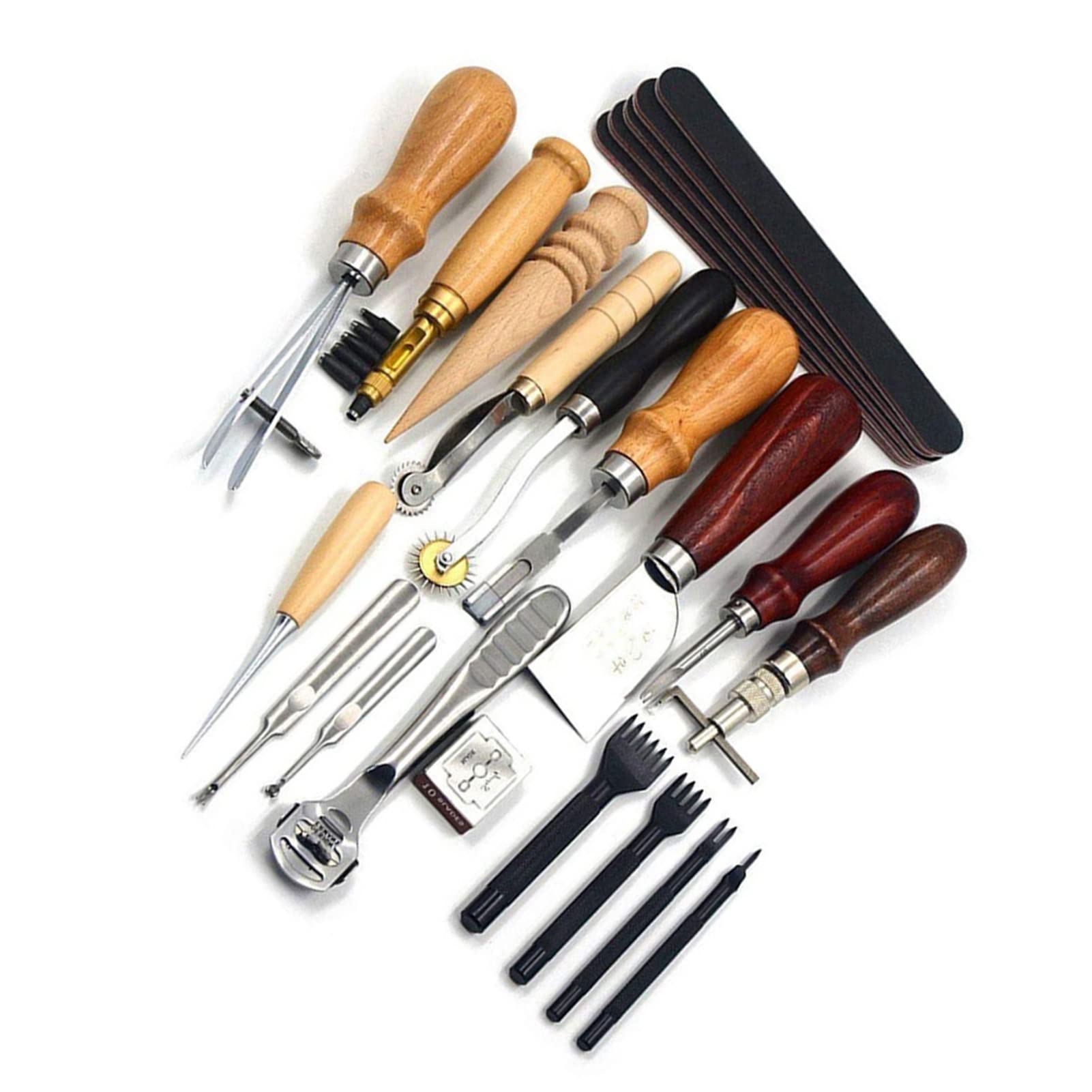 19 Piezas de Herramientas de Artesanía de Cuero, Kit de Costura de Cuero, Juego de Herramientas de Trabajo de Cuero, Herramienta de Estampado de Cuero, Juego de Cinceles de